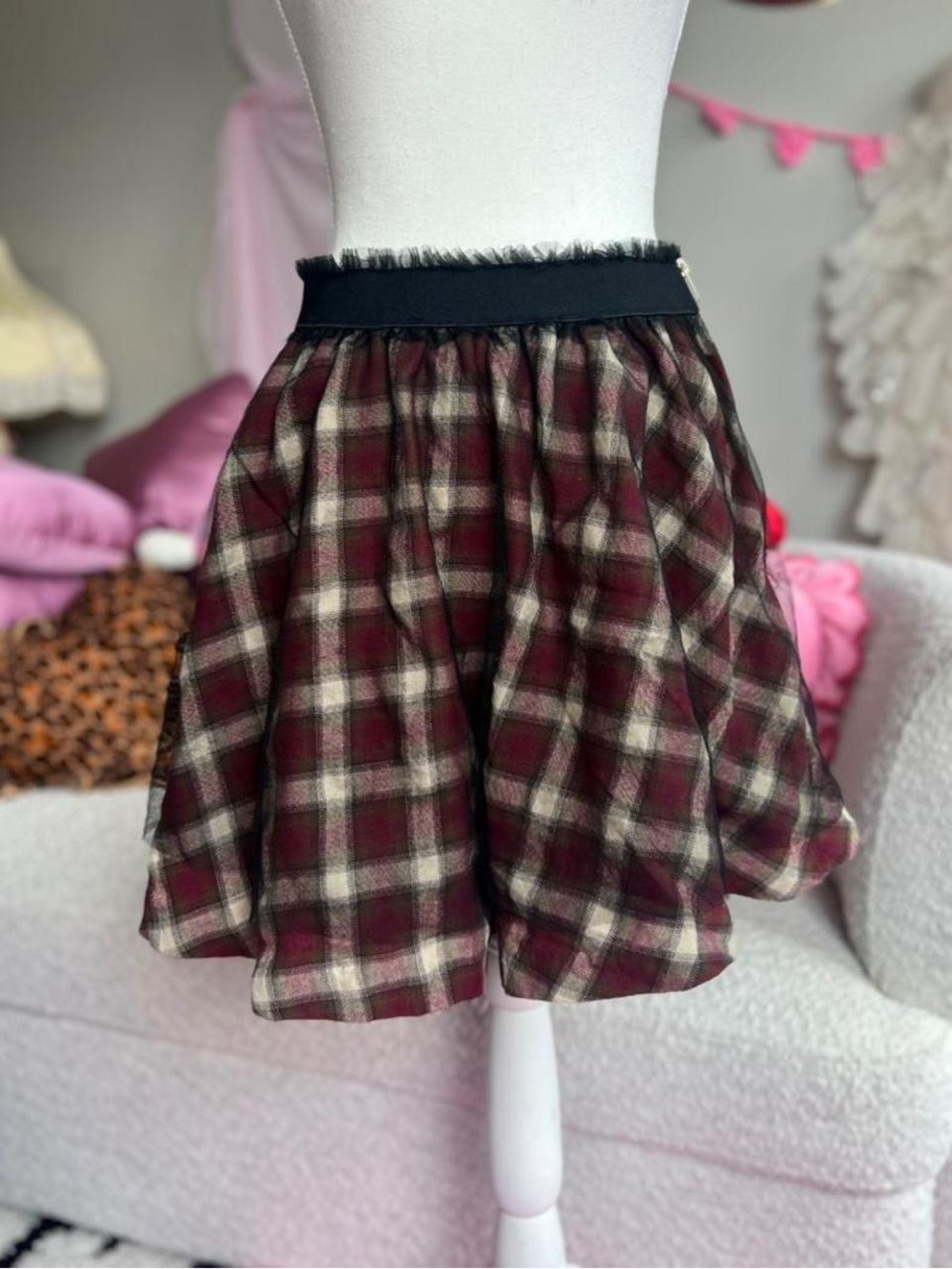 Y2K forever 21 xxi twist frenchie tag plaid skirt with lace mesh overlay